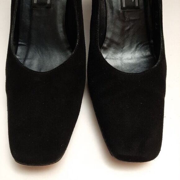 STUART WEITZMAN Mirrored Heels Retro Suede Genuine Leather Pumps Black Sz 7.5 AA - Picture 7 of 16